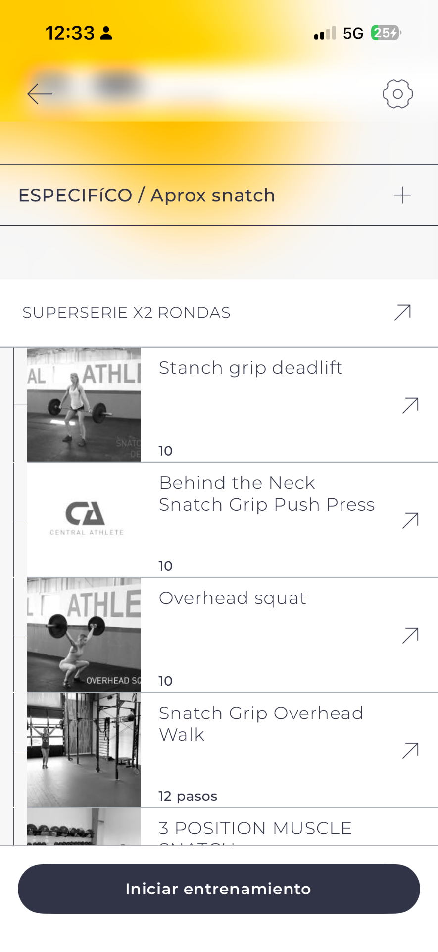 Pantalla de entrenamiento