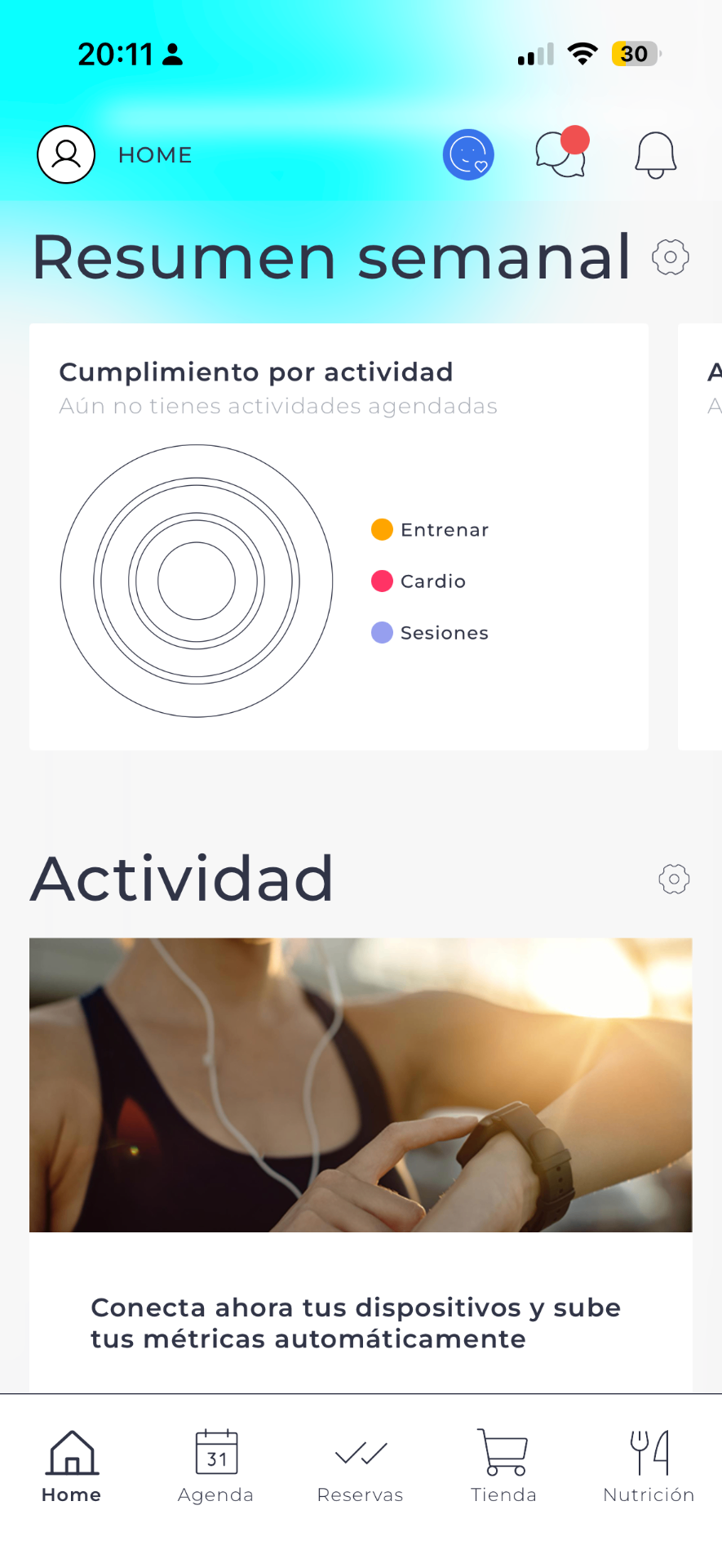 Pantalla Home de la app