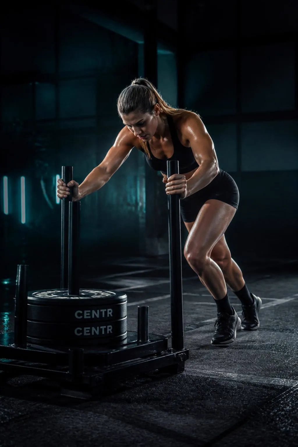 Atleta entrenando sled push